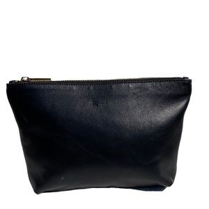 Cuyana Soft Black Leather Cosmetics Bag with Gold Hardware